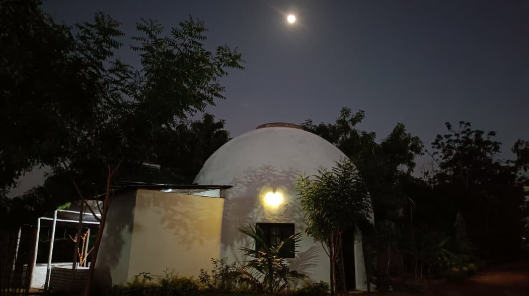 Dome accommodation at night